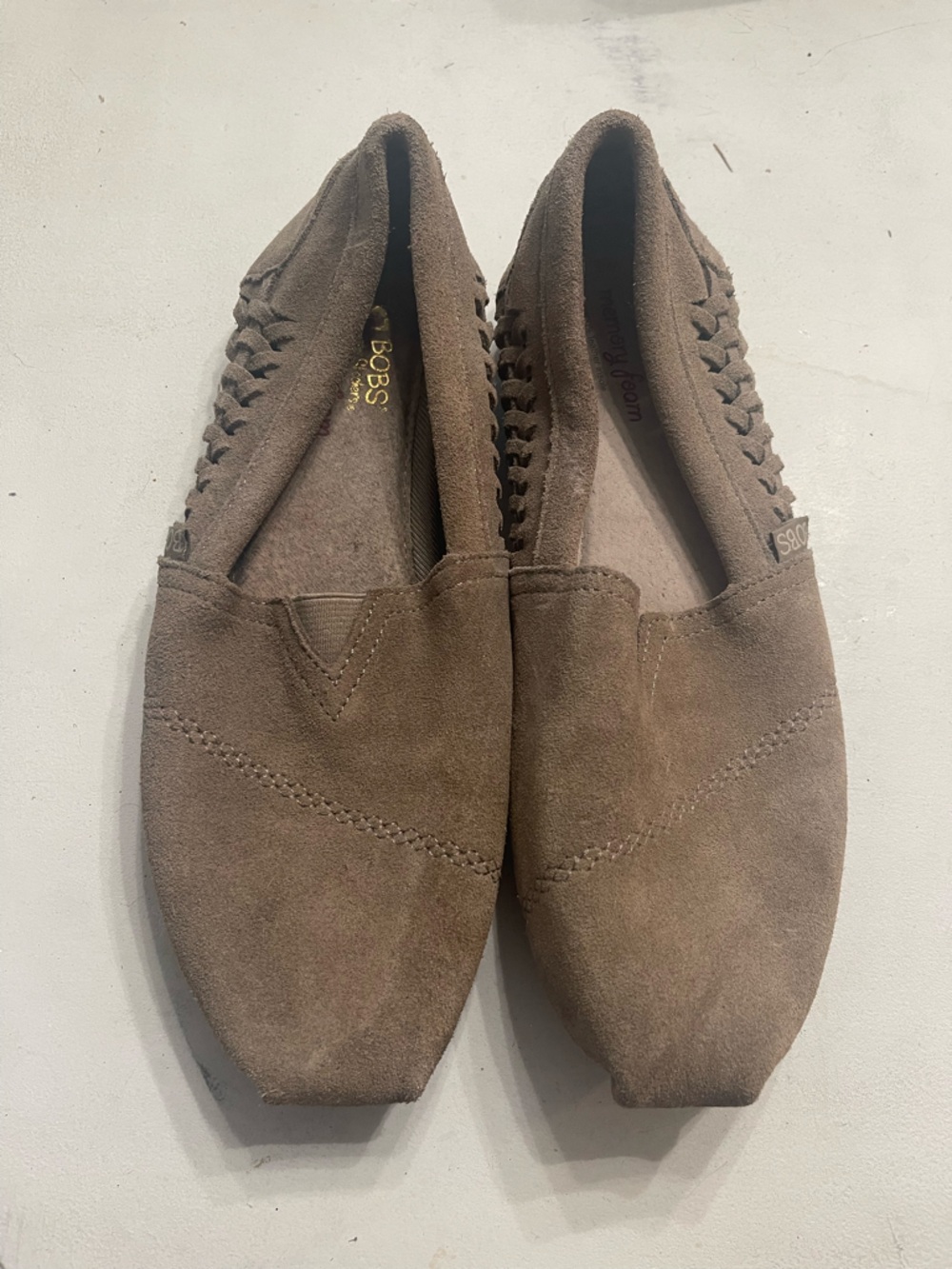 Skechers BOBS Suede Slip-On Flats in Brown size 8